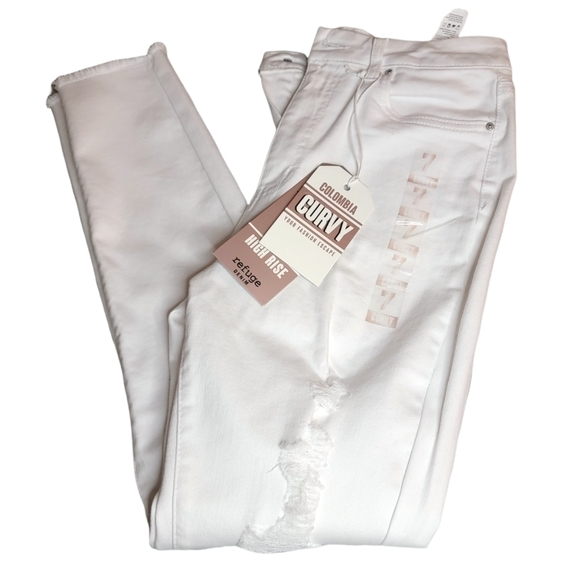 refuge Denim - REFUGE HIGH RISE CURVY WOMEN'S WHITE DISTRESSED DENIM SIZE 7